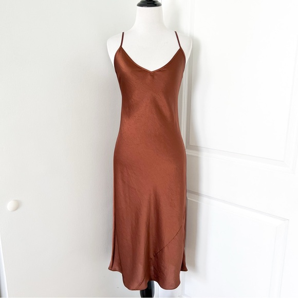 Aritzia Dresses & Skirts - Aritzia Satin Slip Midi Dress in Brown - XS